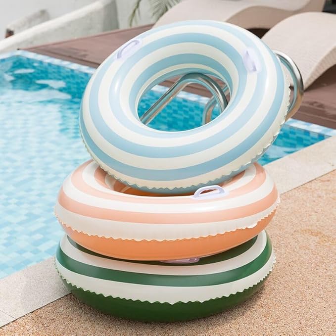2 PCS Striped Pool Floats for Adults Swimming Rings Tube with Handles -Inflatable Pool Float Tube for Adults Pool Floats for The Beach, Party, Vacation