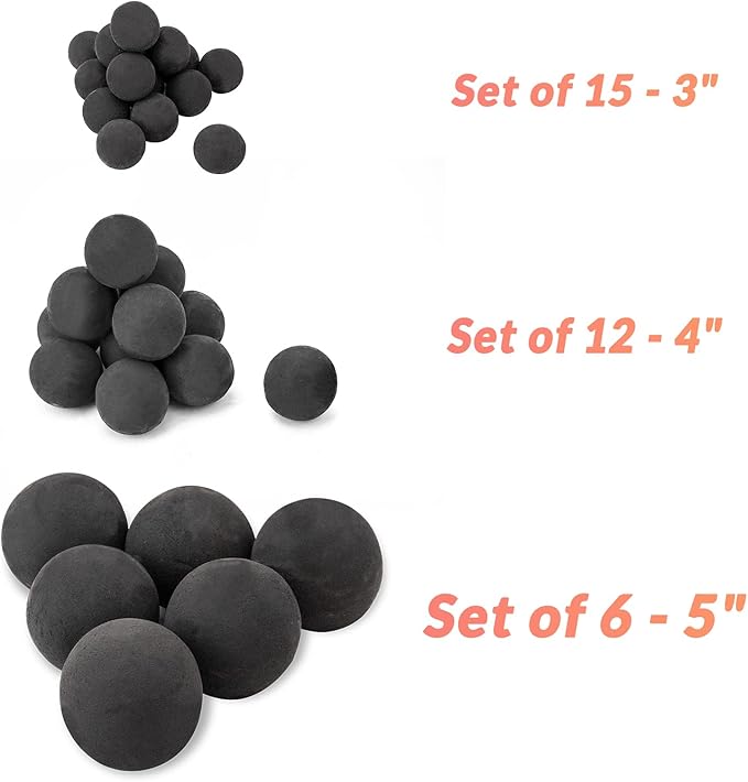 Skyflame Ceramic Fireplace Balls, Set of 12 Round Fire Stones Set for Indoor and Outdoor Fire Pits or Fireplaces Accessory, 4 Inch, Black