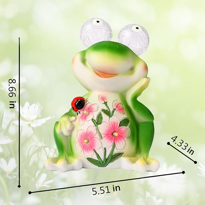 ASTRAEUS Solar Frog Statue Garden Light Figurine Outdoor Decor with 5 LED Lights Lawn Decor Statue Unique Christmas Birthdays Housewarming Gift for Patio, Balcony, Yard