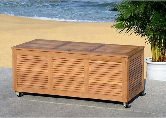 SAFAVIEH PAT7038A Outdoor Collection Elina Teak 47.2" Cushion Deck Box