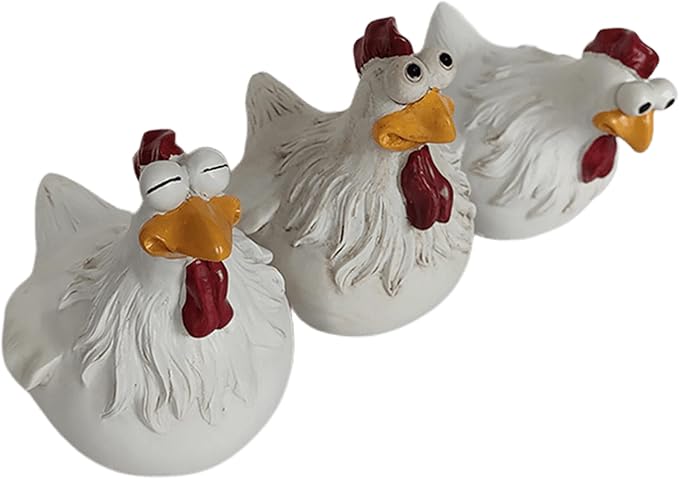 coolboy Chicken Fence Decoration Funny Farm Sculpture Chicken Decorations for Home Garden Stairs,Farm,Patio,Backyard,Resin Craft Chicken Wiht Garden Figurine Statue,3 Chickens a Set