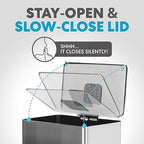 SIMPLI-MAGIC 50 Liter / 13.2 Gallon Soft-Close, Smudge Resistant Trash Can with Foot Pedal and Built in Filter- Stainless Steel, Sleek Finish