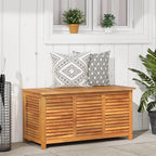 Wooden Garden Storage Box with Louver, Outdoor Cabinet Patio Storage Container for Furniture Tools, 44.5"x19.7"x22" Solid Wood Acacia,-130