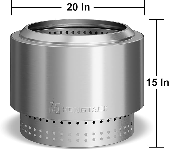 20 Inch Smokeless Fire Pit with Removable Ash Pan, Fire Pits for Outside Wood Burning, Portable Bonfire Outdoor Firepit, Waterproof Bag & Poker Included, Stainless Steel, Camping Backyard