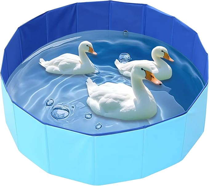 Upgraded Large Duck Pool with Drain Plug, 39 x 12 Inch Extra Tough PVC Ducks Swimming Pool for Pet, Dogs, Cats, Blue Hard Plastic Portable Foldable Pond for Indoor Outdoor Use