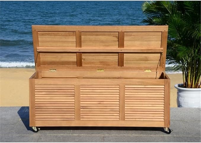 SAFAVIEH PAT7038A Outdoor Collection Elina Teak 47.2" Cushion Deck Box