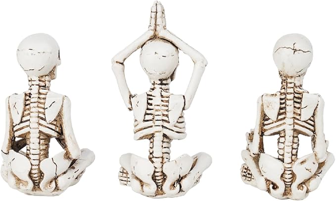Newman House Studio Halloween Skeleton Decor - Realistic Meditating Skeleton Statues, Set of 3, 2*1.5*3.75 in Resin Indoor Zen Skull Decor