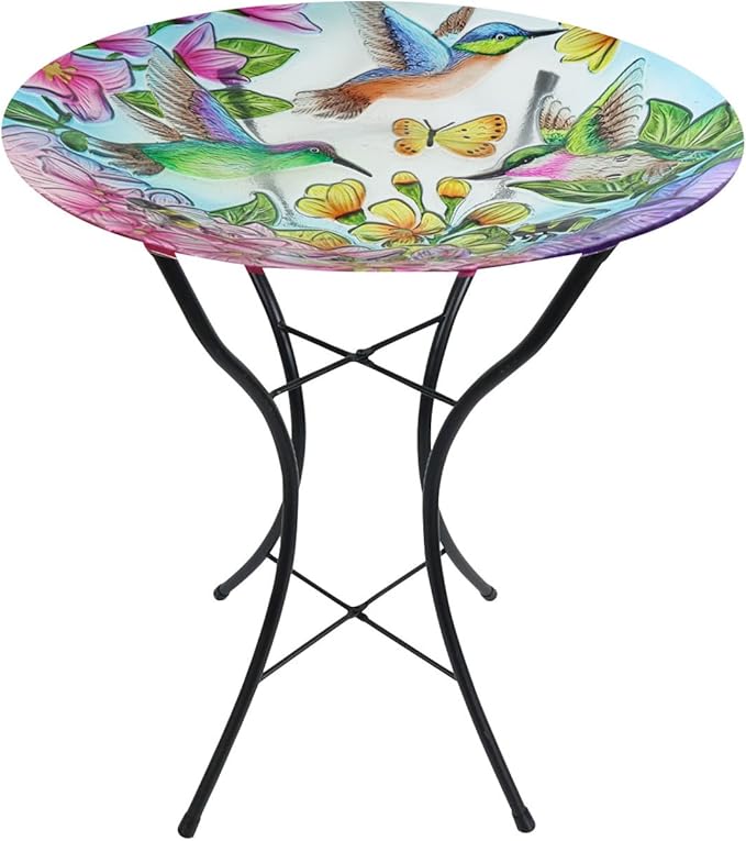 Briarwood Lane Springtime Hummingbirds Glass Birdbath