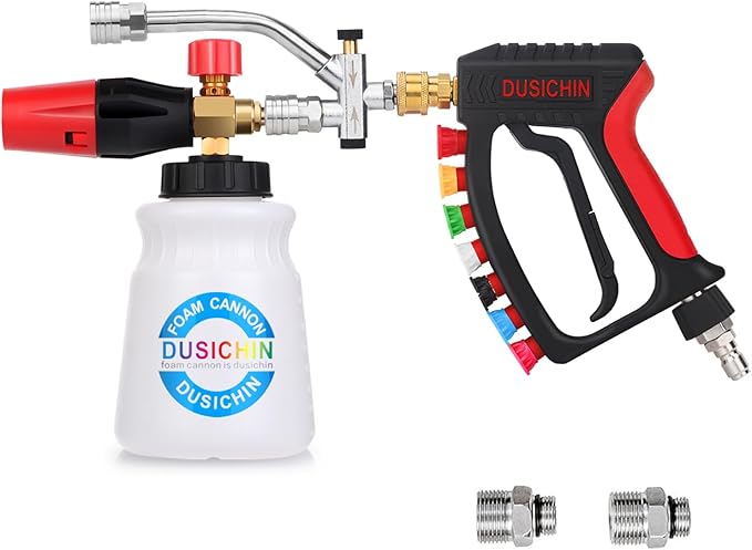 DUSICHIN Pressure Washer Gun Swivel Joint 4000 PSI Snow Foam Cannon Dual-Ended Shift Valve 7 Nozzles, Foam Lance Kit Dual Connector 7 Pressure Washer Tip holders 3/8“ Fitting M22-14 M22-15 DUS2913