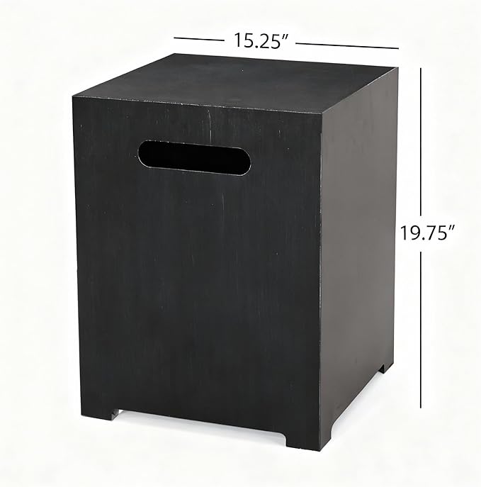 Propane Tank Cover Table for Fire Pits, 20 LB Iron Propane Tank Holder with Side Handles, Outdoor Tank Storage Side Table for Patio, Gas Griddle, Black+Silver