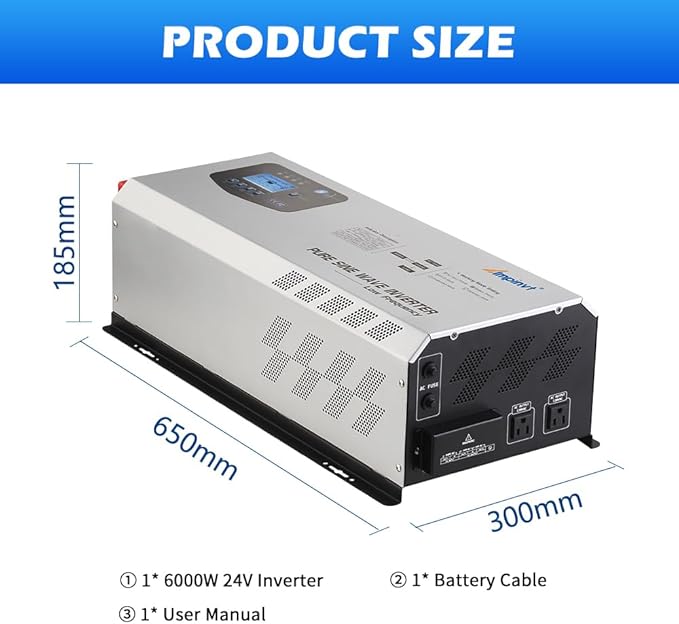 Ampinvt 6000W Peak 18000W Pure sine Wave Inverter, 24VDC to 120V 240V Split Phase Output, with ac Battery Charger, Low Frequency Off Grid Power System Sealed Gel Agm Flooded Lithium Battery