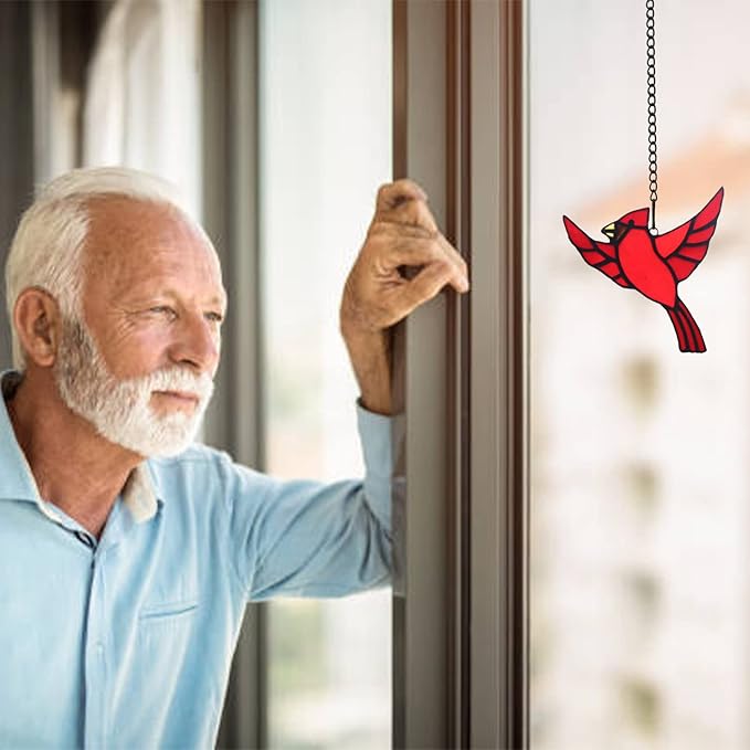 BOXCASA Red Cardinal Stained Glass Window Hanging,Cardinal Ornaments Stained Glass Suncatcher for Home,Cardinal Bird Memorial Gifts for Women,Cardinal Gifts for Mother Grandma Nana