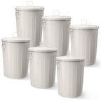 Plexon Large Metal Trash Can with Lid 20 Gallon, Decorative Outdoor Trash Can, Heavy Duty Galvanized Metal Bucket with Lid for Kitchen Garage Farmhouse, Beige, 6 Pack