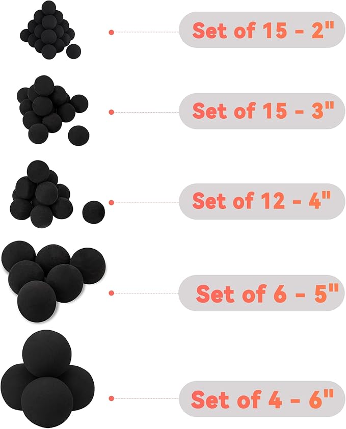 Skyflame 2-Inch Ceramic Fireplace Balls, 25PCS Round Fire Pit Balls for Indoor and Outdoor Fire Bowl Fireplace DIY Accessory, Black