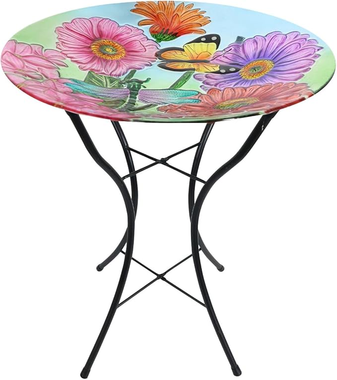 Briarwood Lane Zinnias in Bloom Glass Birdbath