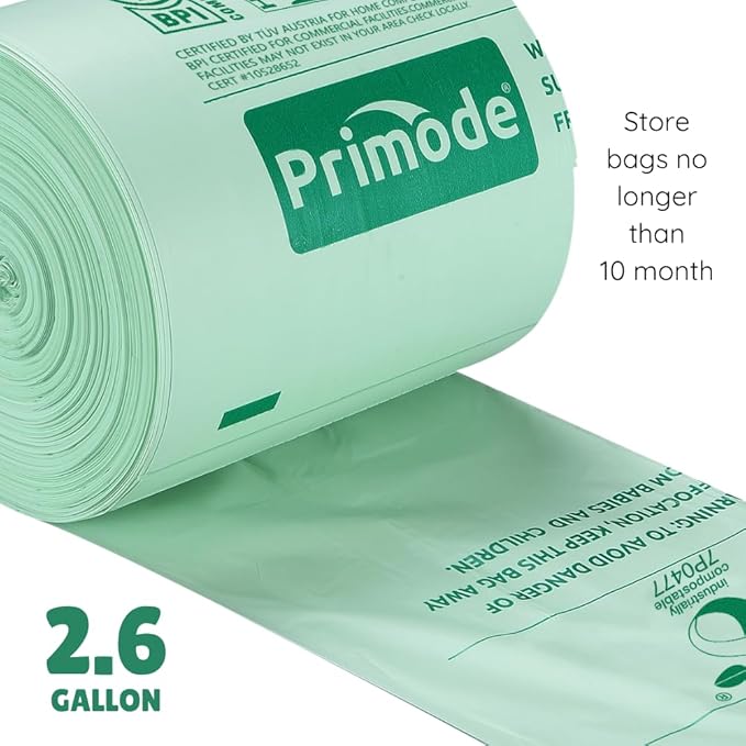 Compost Bags, Compostable Trash Bags 2.6 Gallon Compostable Bags 100 Count Small Compost Bags for Countertop bin Extra Thick 0.71 Mil. ASTM D6400 Certified By BPI and TÜV AUSTRIA