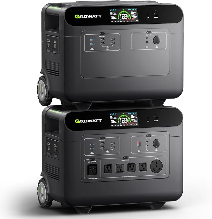 GROWATT HELIOS 3600 Portable Power Station and BP3600 Expansion Battery,7372Wh LiFePO4 Batteries 120V/240V 3600W AC Outpu Solar Generator for Home Backup, RVs, Power Outages, and Outdoor Camping