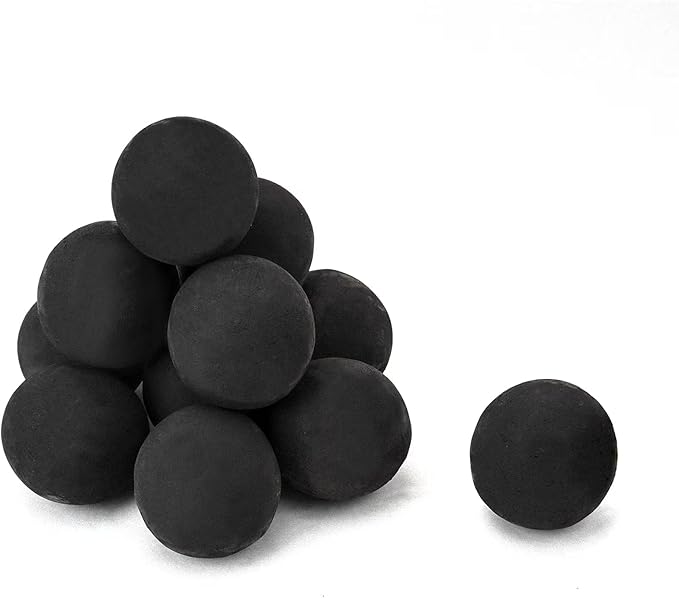 Skyflame Ceramic Fireplace Balls, Set of 12 Round Fire Stones Set for Indoor and Outdoor Fire Pits or Fireplaces Accessory, 4 Inch, Black