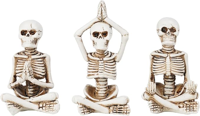 Newman House Studio Halloween Skeleton Decor - Realistic Meditating Skeleton Statues, Set of 3, 2*1.5*3.75 in Resin Indoor Zen Skull Decor