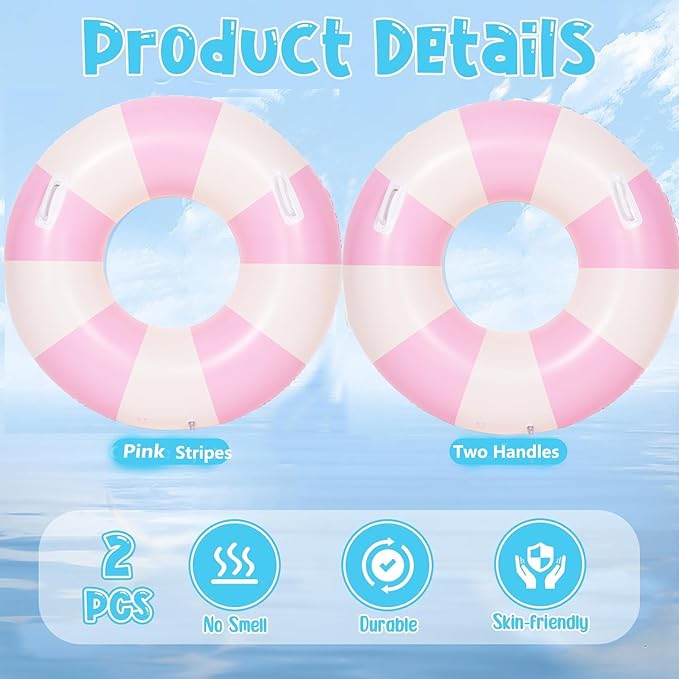 2PCS Large Swimming Pool Tubes Inflatable Pool Floats for Adult Swim Ring Floaties Inflatable Swimming Pool Raft Summer Beach Lounger Float Party Supplies