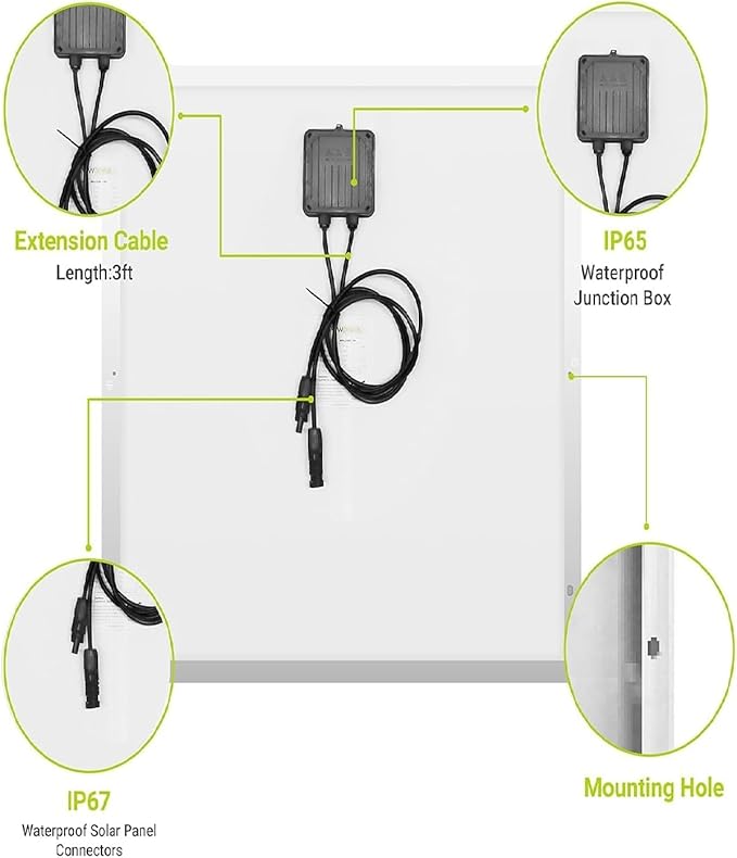 2pcs 100 Watt Monocrystalline Solar Panel High Efficiency 24V Solar Panel for RV, Camping, Off-Grid, Waterproof, Durable Outdoor Solar Charger for Emergency Power