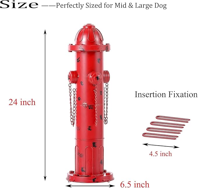 24" H Metal Fire Hydrant for Dogs to Pee On, Vintage Mid & Large Dog Fire Hydrant Pee Post for Outdoor Decor
