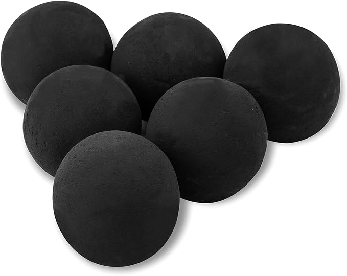 Skyflame Ceramic Fireplace Balls, Set of 6 Round Fire Stones Set for Indoor and Outdoor Fire Pits or Fireplaces Accessory, 5 Inch, Black