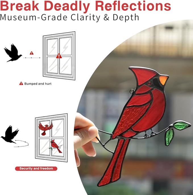 BOXCASA Cardinal Gfits Stained Glass Birds Window Hanging,Cardinal Handmade Ornament Stained Glass Suncatcher for Window,Cardinals Bird Gifts for Bird Lover Women,Memorial Gift for Mother