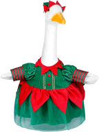 Christmas Porch Goose Outfit Dresses Clothes for 23" High Cement or Plastic Porch Goose Costume for Yard Lawn Outdoor Garden Patio Statue Xmas Santa Holiday Decor