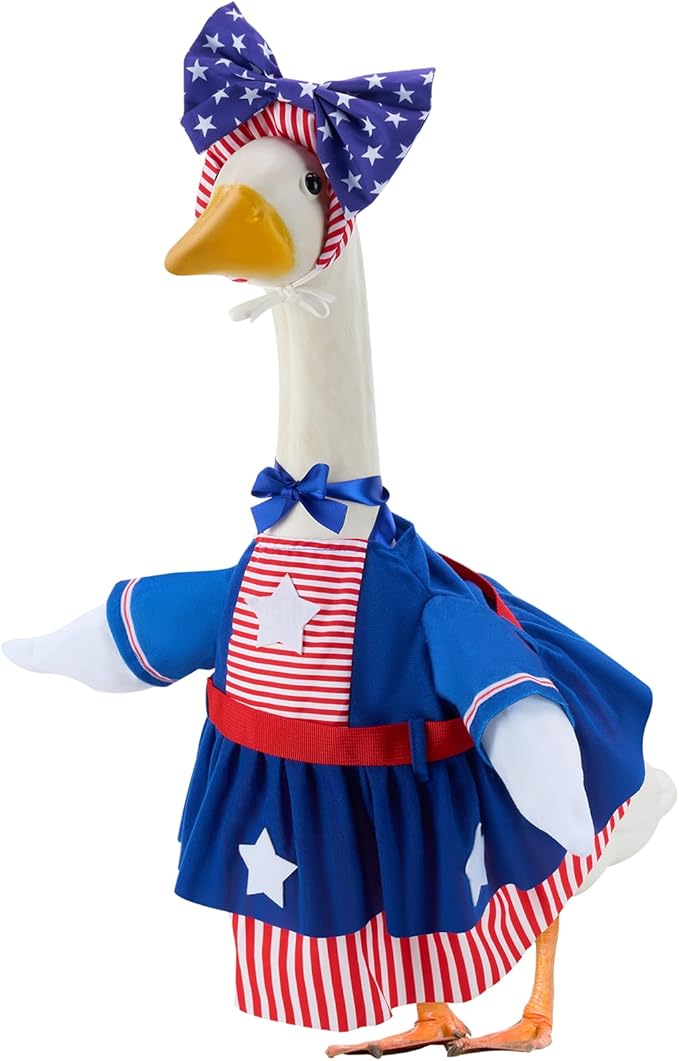 4th of July Porch Goose Outfits for 23 Inch Lawn Statue, Patriotic Costume for Plastic/Cement Statue, Seasonal Independence Day/Memorial Day Sculpture Clothes for Garden Patio Party Decoration