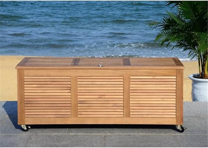 SAFAVIEH PAT7038A Outdoor Collection Elina Teak 47.2" Cushion Deck Box