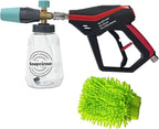 Sooprinse Pressure Washer Gun with Foam Cannon Snow Foam Lance, Short Pressure Washer Gun with Foam Cannon with 1/4 Inch Quick Connector, Power Washer Foam Blaster with Car Wash Mitt, 4000 PSI,1 Liter