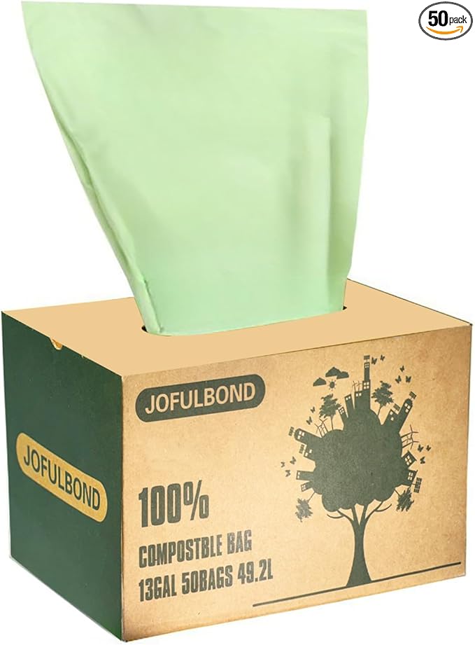 Biodegradable Compost Recycling Trash Bags, Compostable 13 Gallon Plastic Trash Bags For Kitchen, 50 Count, 1.2 Mils,60 Liter, Recyclable Composta Large Heavy Duty Garbage Bag