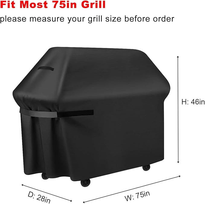 BBQ Grill Cover, 75-Inch Heavy Duty Waterproof UV Resistant Tear Resistant BBQ Gas Grill Cover for Nexgrill Brinkmann Weber Char-Broil and More