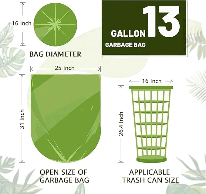 Biodegradable Compost Recycling Trash Bags, Compostable 13 Gallon Plastic Trash Bags For Kitchen, 50 Count, 1.2 Mils,60 Liter, Recyclable Composta Large Heavy Duty Garbage Bag