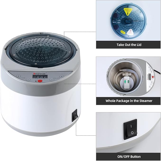 Smartmak Sauna Steamer, Portable 4L Upgrated Steam Pot Generator with Remote Control, Spa Machine with Timer Display Herbal Box for Steam Saunas, 110V US Plug- Grey