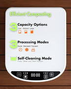 Electric Composter for Kitchen, Compost Bin - 4L Large Capacity, 3 Processing Modes, 3 Capacity Options, 2 Carbon Filters, Auto-Cleaning Auto-Drying (White)