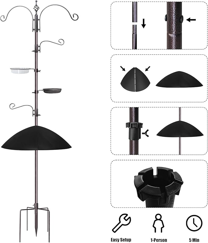 Bird Feeder, 91In Bird Feeder Pole with Squirrel Baffle, Shepherds Hooks for Outdoor Heavy Duty for Attracting Wild Birds, Easy Assembly for Courtyards(Weld, Black 91IN)