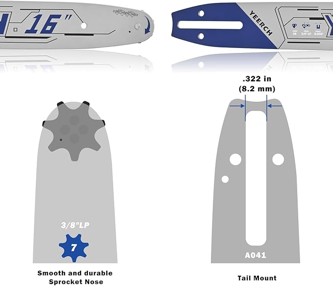 16 Inch Chainsaw Bar 56 Drive Links 3/8"LP Pitch .050" Gauge, 16 Chainsaw Guide Bar, Chainsaw Accessories Fits for Craftsman, Earthwise, Homelite and More(2 Pack)
