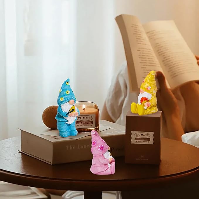 Artpaul 3 Pcs Gnomes Decorations Figurine Resin Statues,Cute Mushroom Bird Butterfly Gnomes for Home Table Shelf Gift Décor Accents (Multicolor)