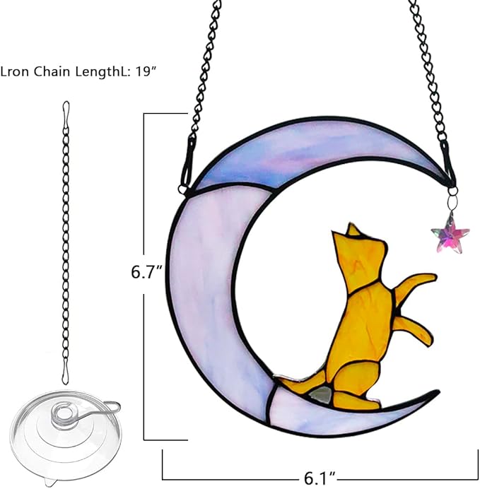 Orange Cat Gifts Suncatchers for Windows Hanging,6.7“x6.1 Funny Stained Glass Windows Hanging,Orange Cat Gifts for Women,Memorial,Birthday,Christmas