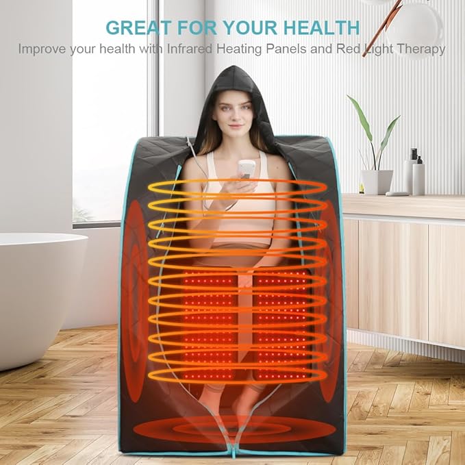 Smartmak Far Infrared Portable Sauna with Hat, 2 of 660nm Red Light Therapy for Knees Recovery, Personal Full Body Home SPA Tent, Separate Heating Foot Pad and Upgraded Folding Chair, 140 ℉