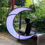 Black Cat Suncatcher for Stained Glass Windows Hanging,6.7“x6.1 Handmade Stained Glass Cat Gifts for Women,Witchy Gifts for Women,Birthday,Christmas,Mother's Day