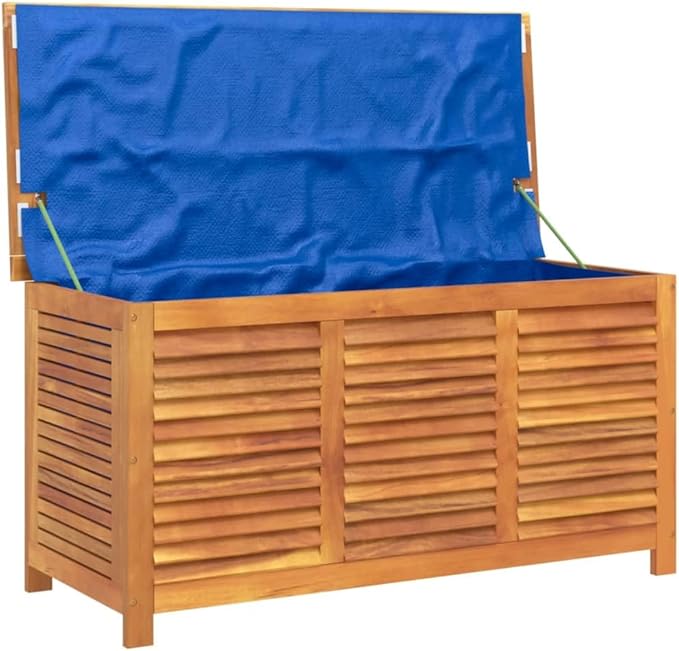 Wooden Garden Storage Box with Louver, Outdoor Cabinet Patio Storage Container for Furniture Tools, 44.5"x19.7"x22" Solid Wood Acacia,-130