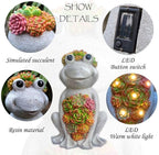 Large Frog Solar Garden Outdoor Statues with Succulent and 8 LED Lights,Outside Solar Frog Art Decor for Lawn,Yard, Balcony Ornament