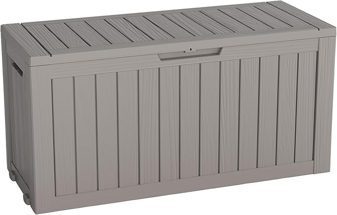 80 Gallon Deck Box Large Outdoor Storage Boxfor Patio Furniture,Outdoor Cushions, Garden Tools, Sports Equipment and Pool Supplies, Waterproof, Resin, Lockable
