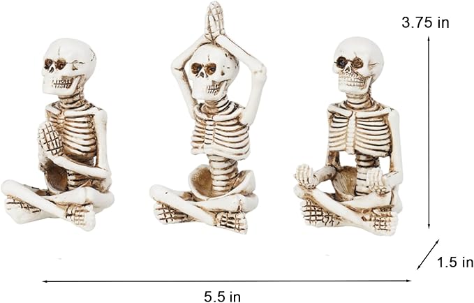Newman House Studio Halloween Skeleton Decor - Realistic Meditating Skeleton Statues, Set of 3, 2*1.5*3.75 in Resin Indoor Zen Skull Decor