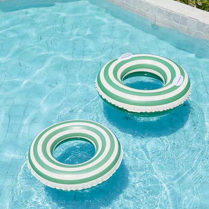 2 PCS Striped Pool Floats for Adults Swimming Rings Tube with Handles -Inflatable Pool Float Tube for Adults Pool Floats for The Beach, Party, Vacation