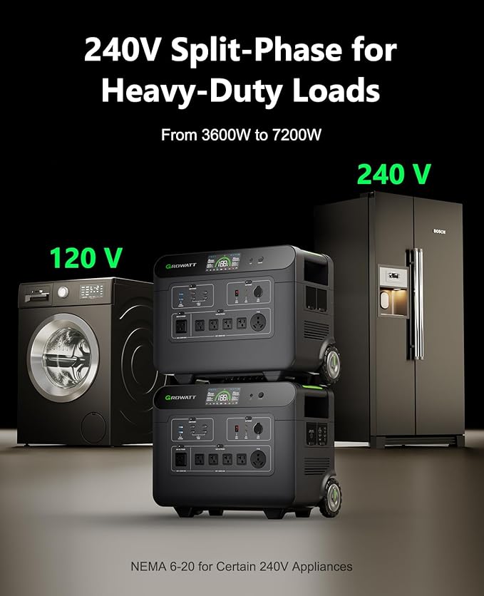 GROWATT Portable Power Station with 400W Solar Panel,HELIOS 3600W Electric Solar Generator,3686Wh LiFePO4 Battery for Home Use,Emergency,Outdoor Camping,RVs, Power Outages