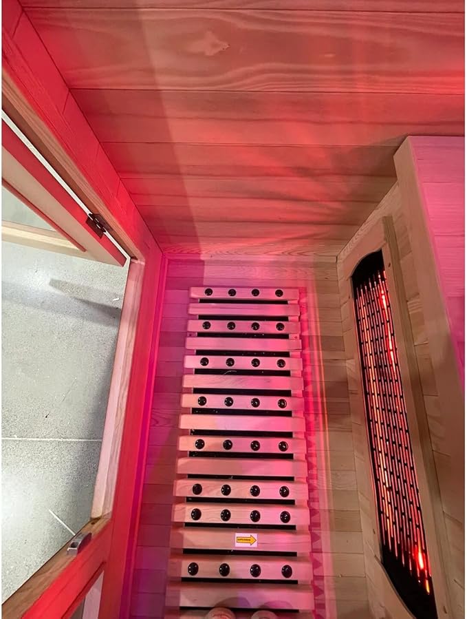 Indoor Luxury Cabin Sauna – Dual System Dry & Wet, Canadian Hemlock, Full Spectrum Infrared Heating, 4-5 People, 220V, 6KW Harvia Stove, Seven-Color Ambient Light, 8mm Tempered Glass